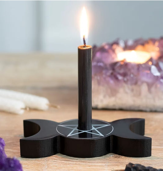 Black Triple Moon Spell Candle Holder